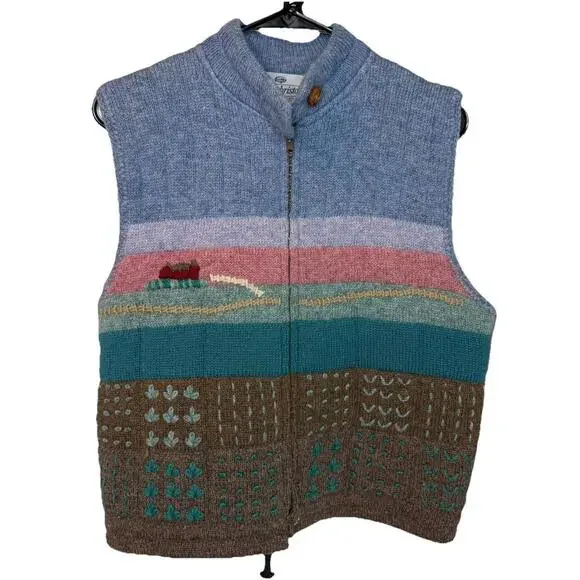 Vtg Susan Bristol Hand Knit 100% Shetland Wool Sweater Vest 1986 Women Large - Picture 1 of 11